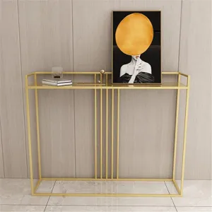New Mark Impex Hallway Table, Black Gold White Wrought Iron Console Table Stable Structured Narrow Display Table, Suitable for Hallway Entryway, Living Room, (Gold)