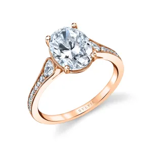 Oval Cut Unique Engagement Ring - Esmeralda 14k Gold Rose
