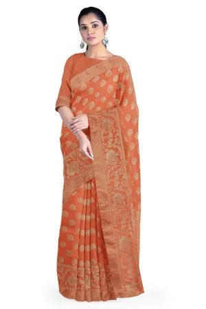 Peach Color Banarasi Silk Saree with Floral Motif 