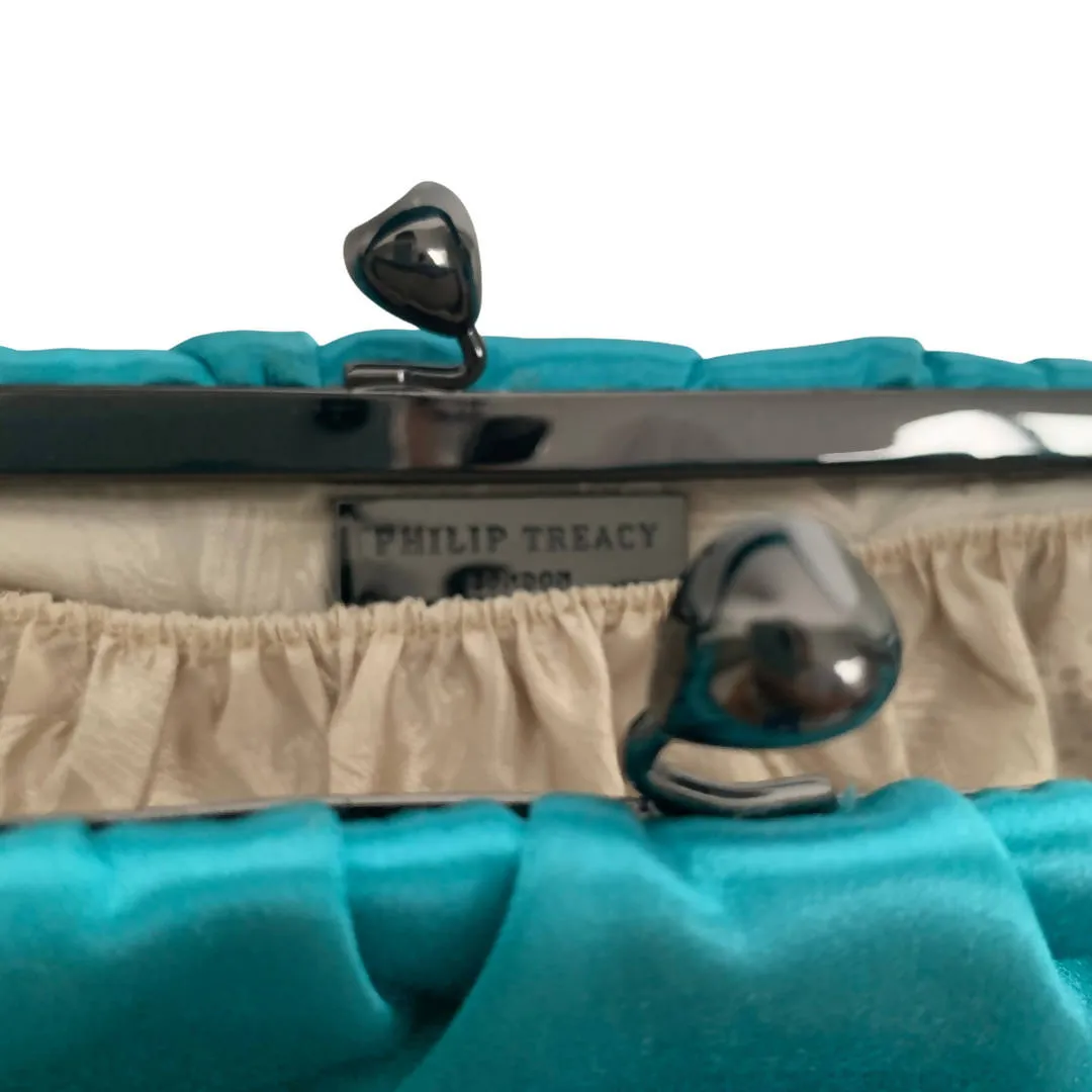 Philip Treacy Dreamy Teal Blue Satin Evening Clutch Bag