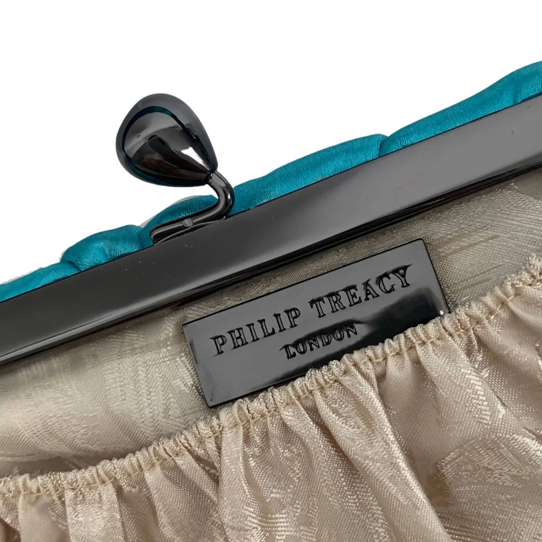 Philip Treacy Dreamy Teal Blue Satin Evening Clutch Bag
