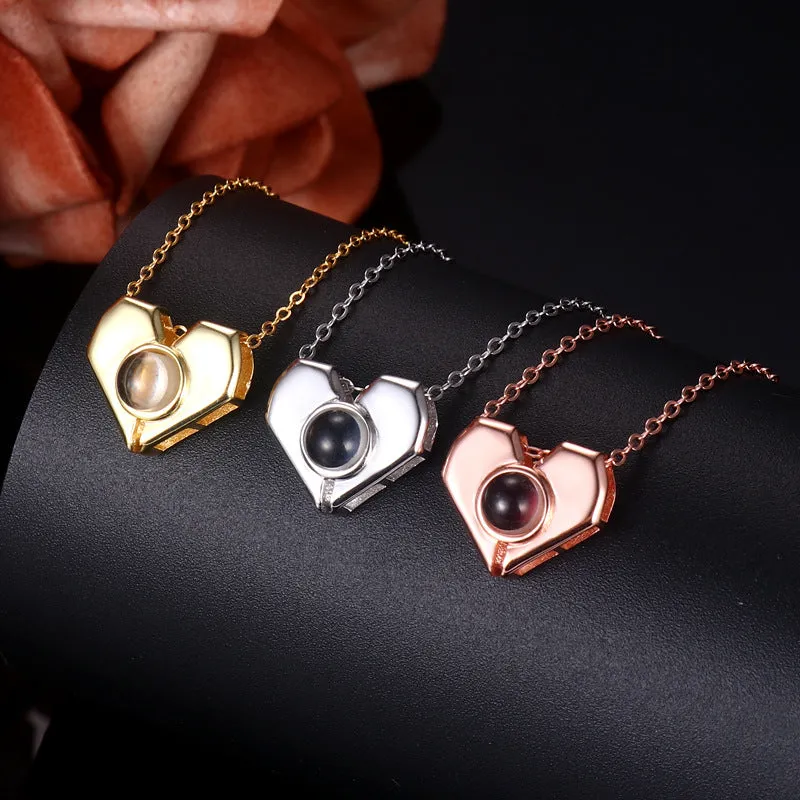 Photo Projection Heart Shaped Pendant Necklace