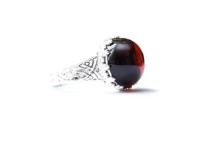 Princess Crown Cherry Amber Ring - Exquisite Sterling Silver Fashion Jewelry