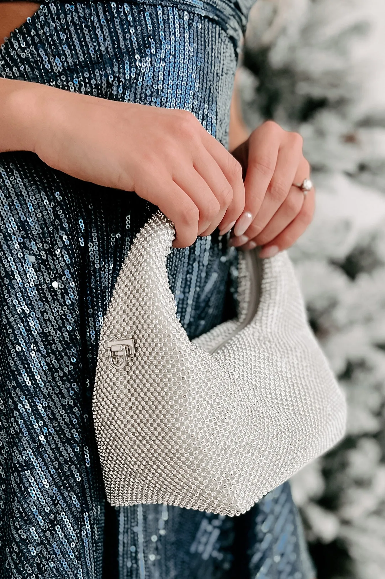 Prized Possession Rhinestone Evening Bag (Silver)