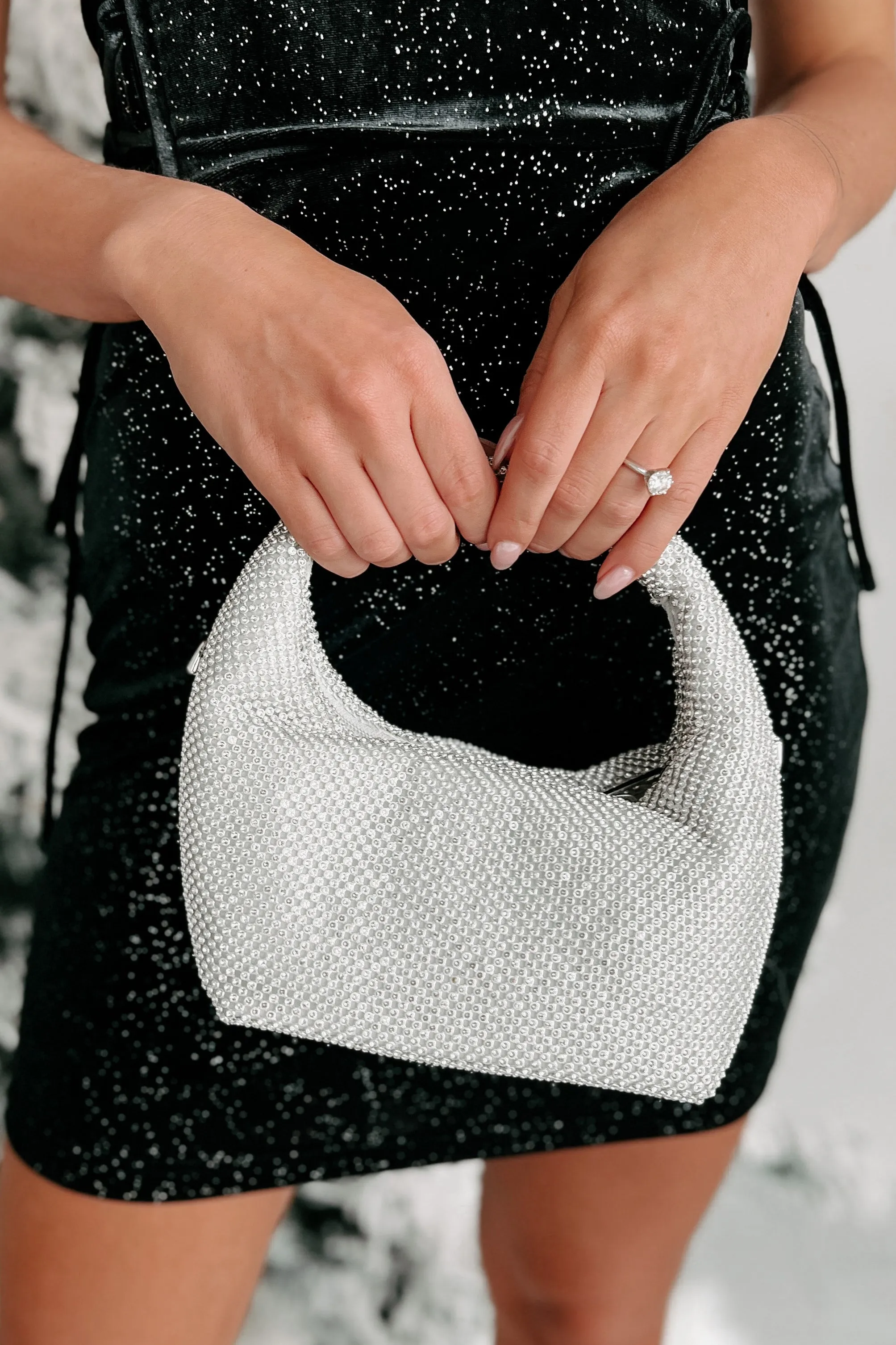 Prized Possession Rhinestone Evening Bag (Silver)