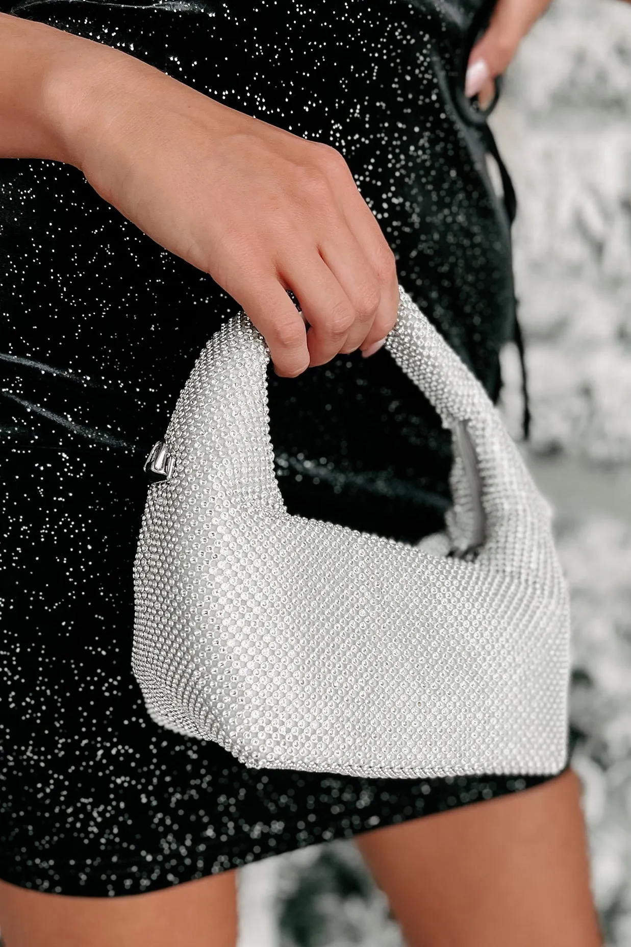 Prized Possession Rhinestone Evening Bag (Silver)