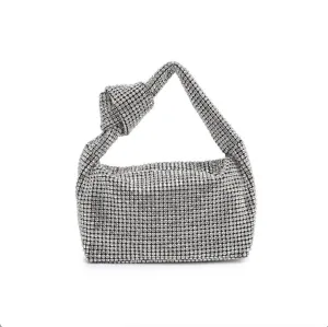 Quinn Knot Rhinestone Shoulder Evening Party Bag - Silver