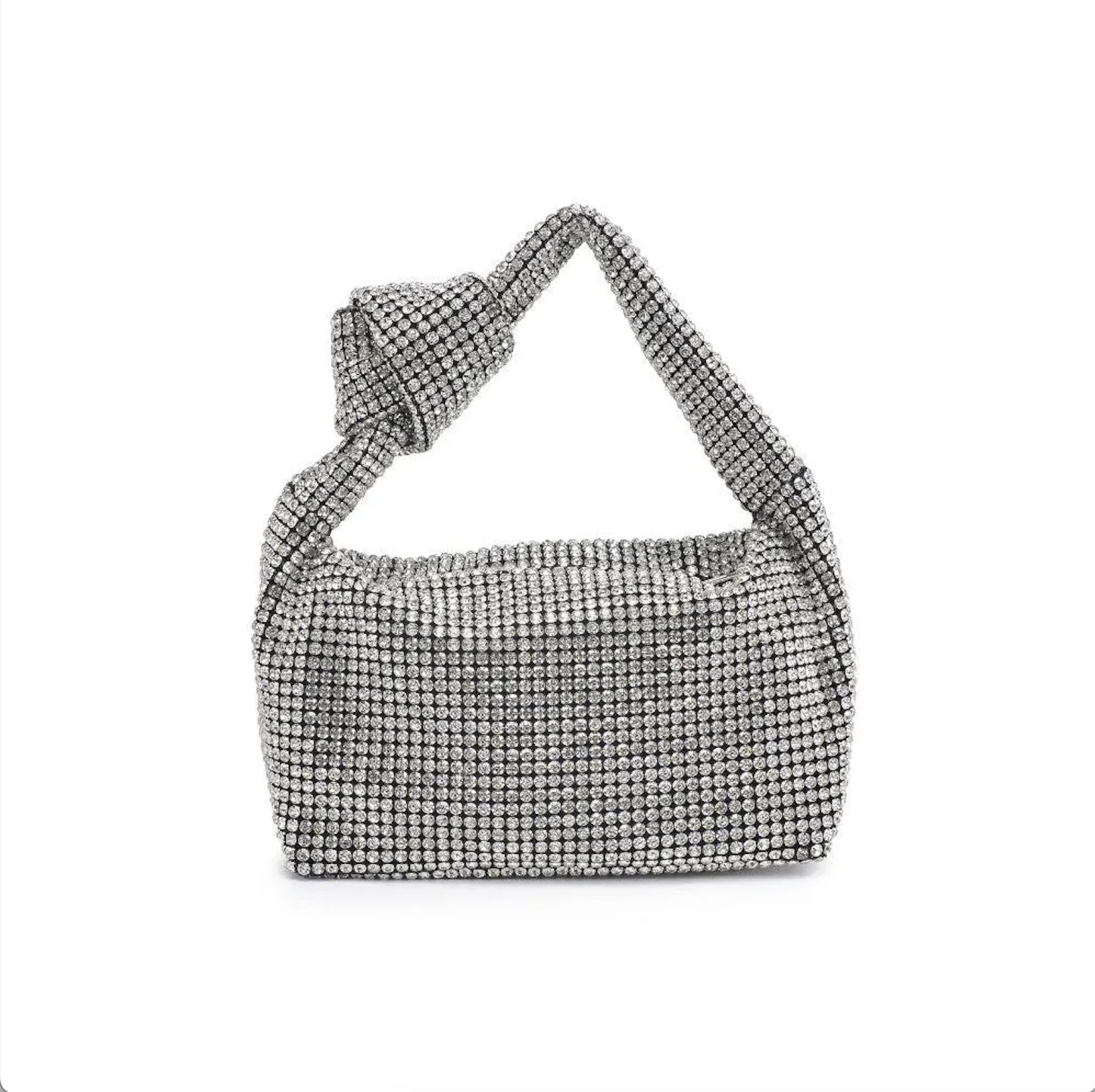 Quinn Knot Rhinestone Shoulder Evening Party Bag - Silver