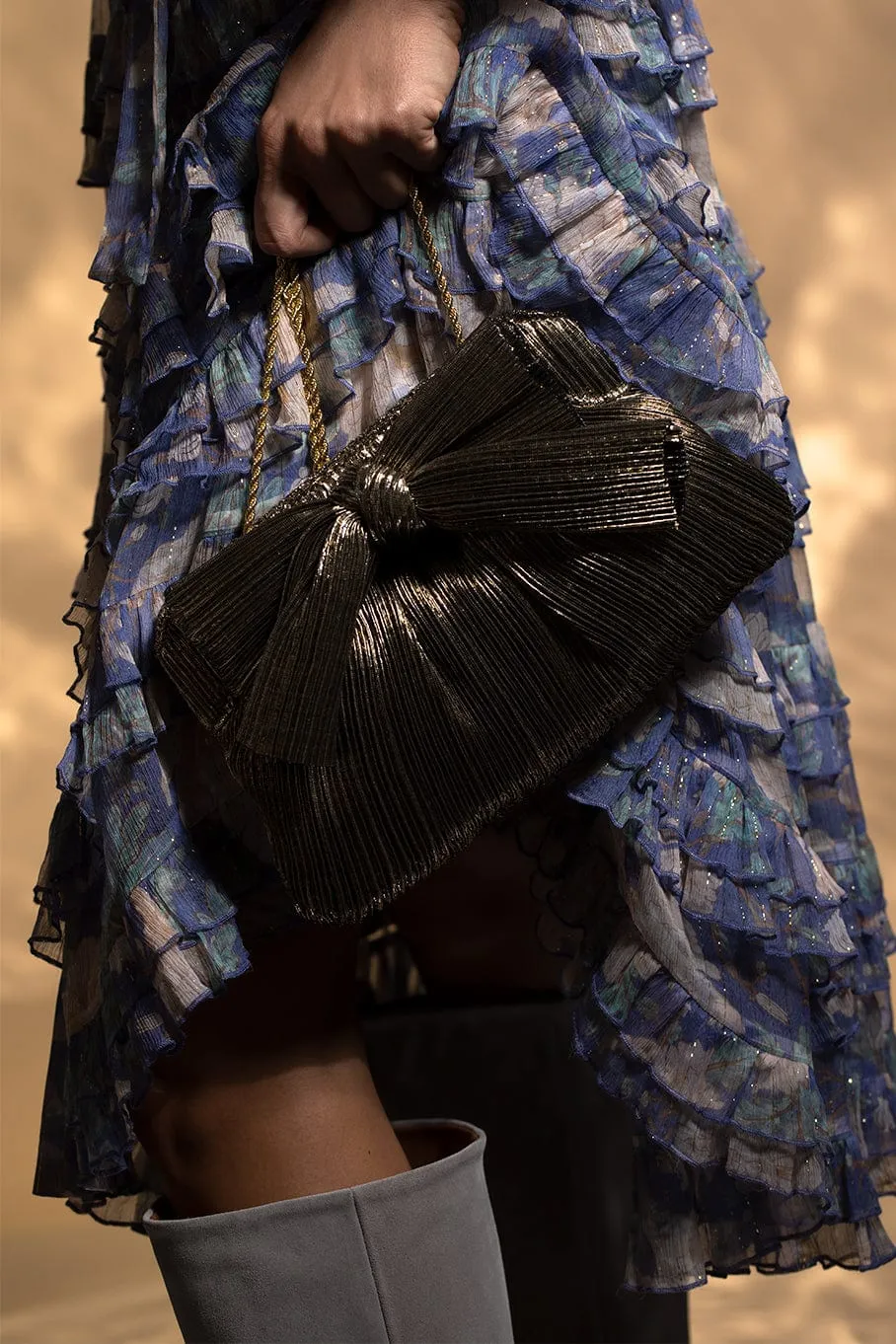 Rayne Pleated Frame Clutch - Dark Gold
