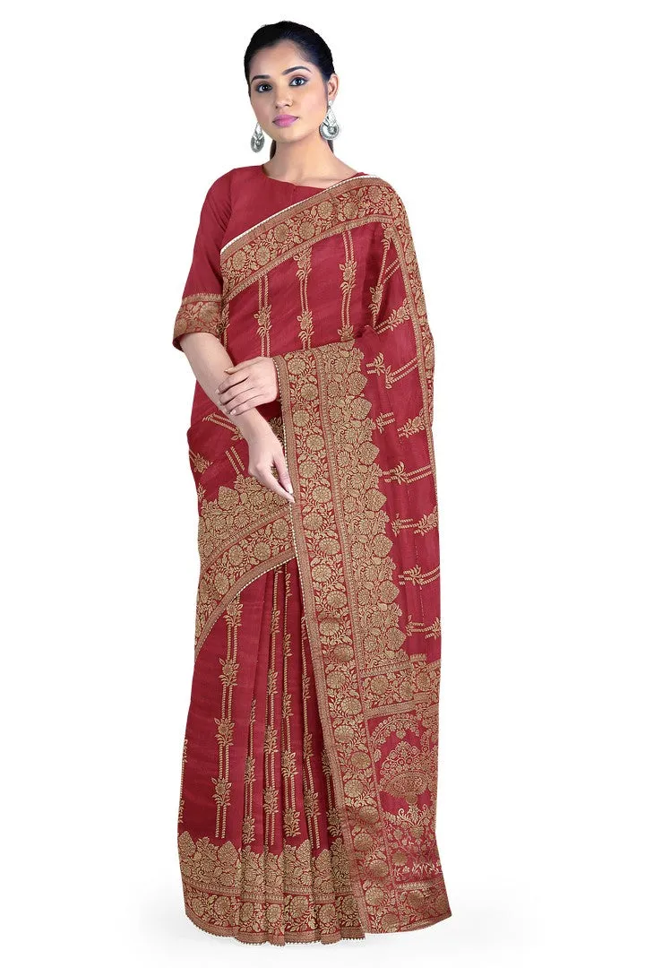 Red Color Banarasi Silk Saree with Beautiful Floral Motif