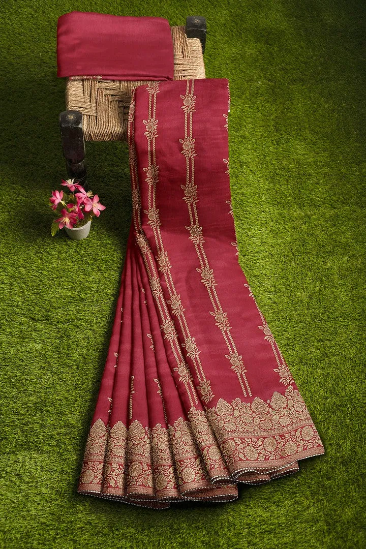 Red Color Banarasi Silk Saree with Beautiful Floral Motif