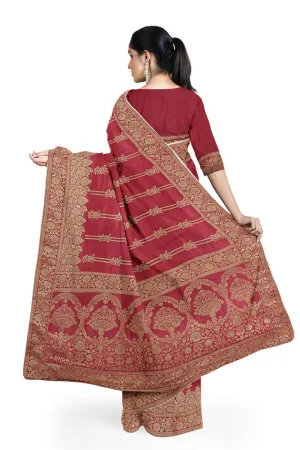 Red Color Banarasi Silk Saree with Beautiful Floral Motif