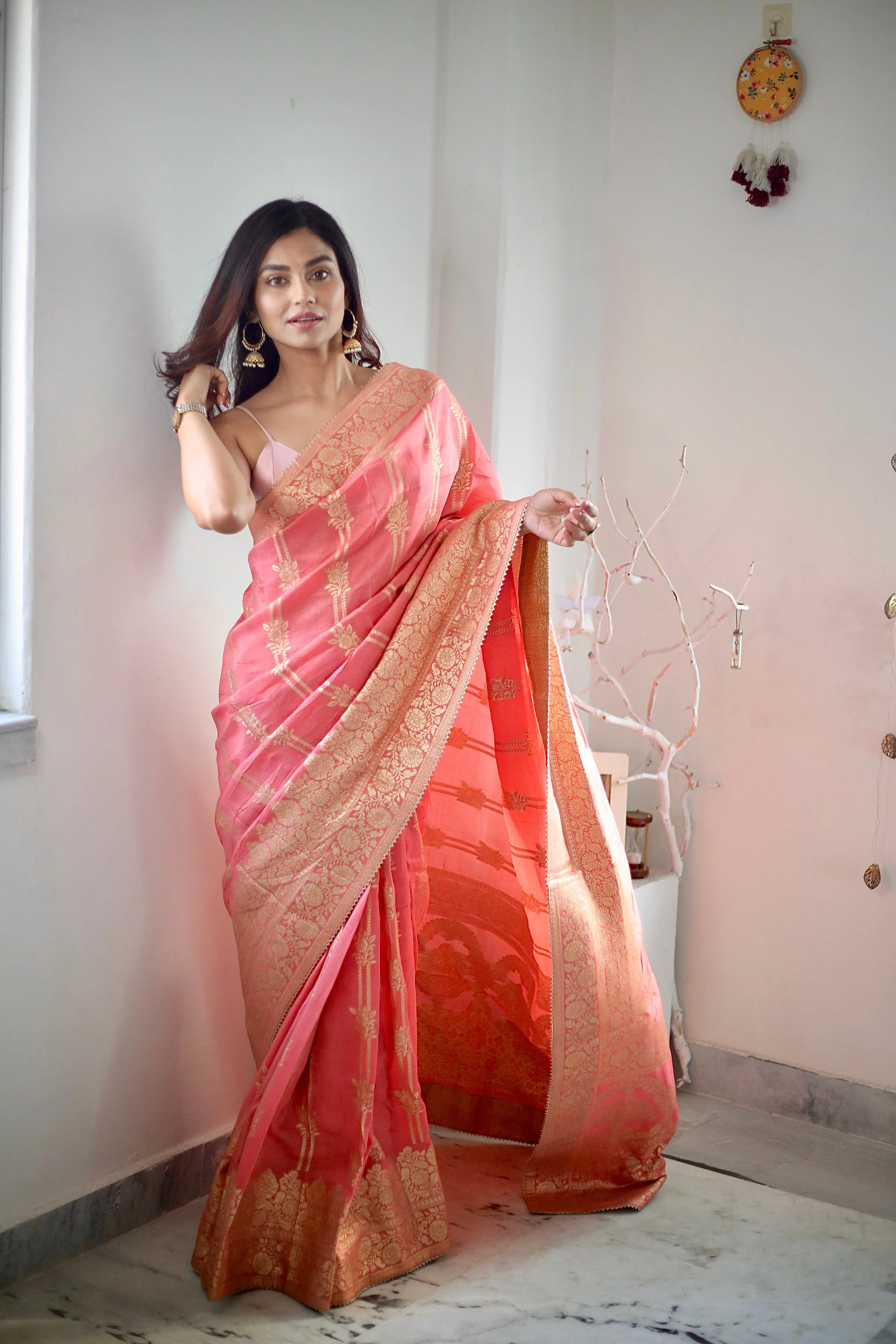 Red Color Banarasi Silk Saree with Beautiful Floral Motif
