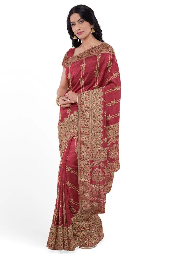 Red Color Banarasi Silk Saree with Beautiful Floral Motif