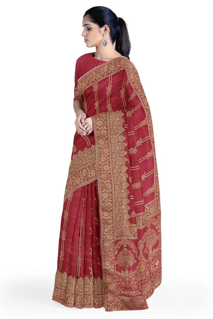 Red Color Banarasi Silk Saree with Beautiful Floral Motif