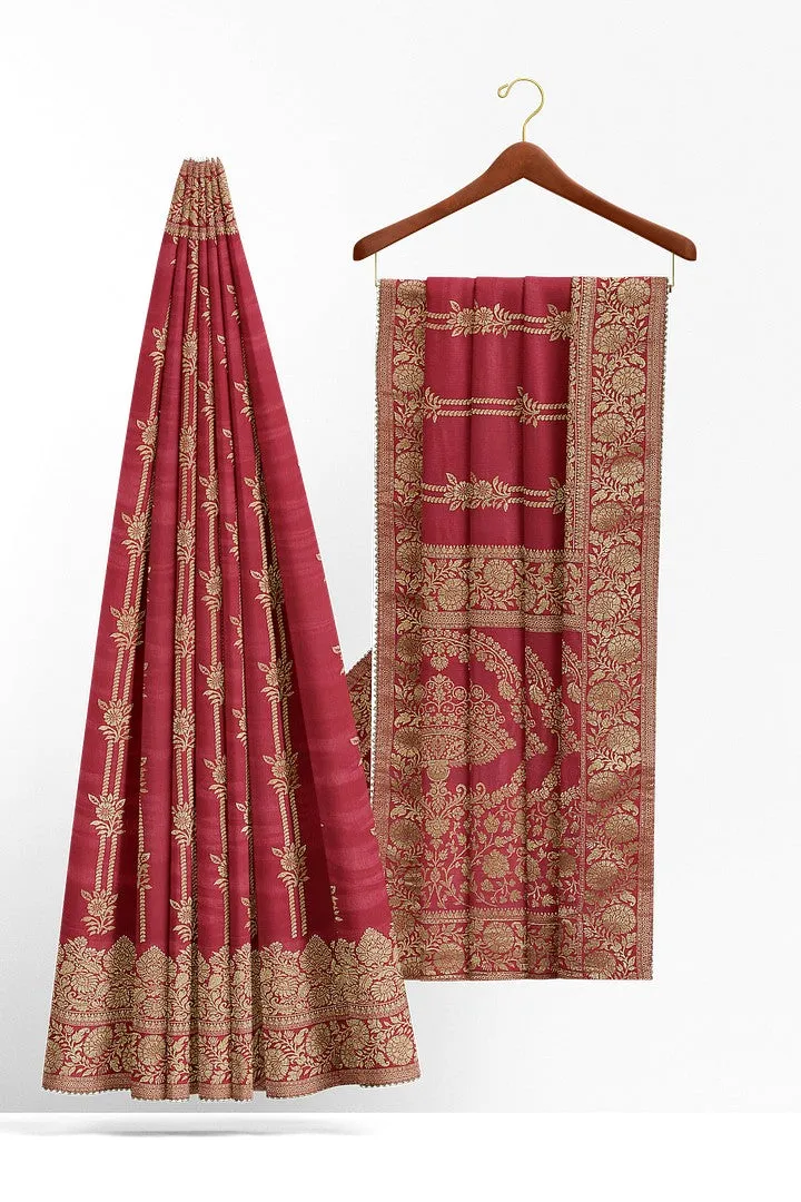 Red Color Banarasi Silk Saree with Beautiful Floral Motif