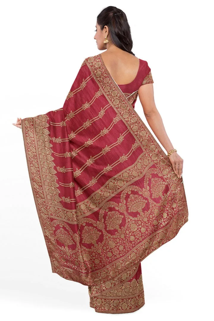 Red Color Banarasi Silk Saree with Beautiful Floral Motif