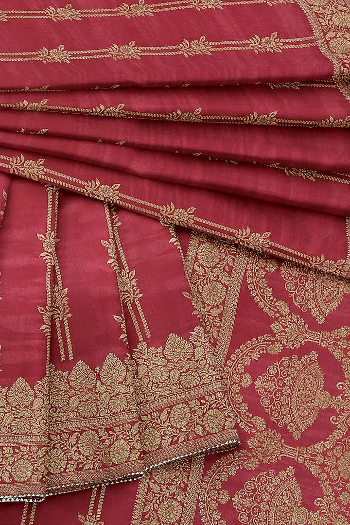 Red Color Banarasi Silk Saree with Beautiful Floral Motif
