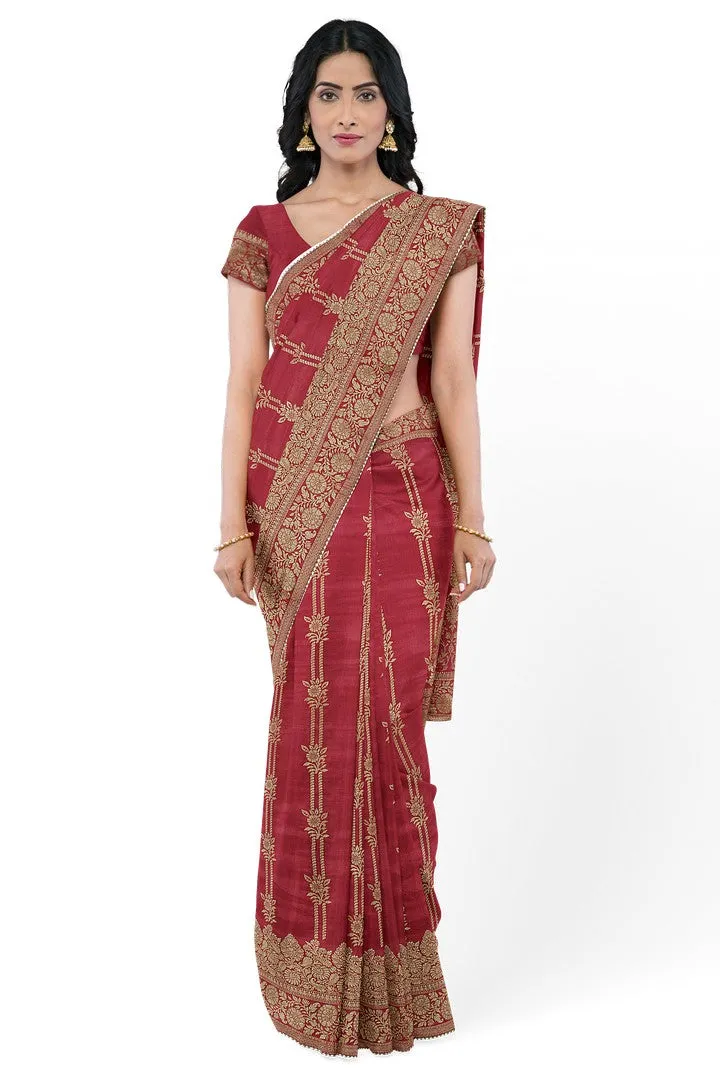 Red Color Banarasi Silk Saree with Beautiful Floral Motif