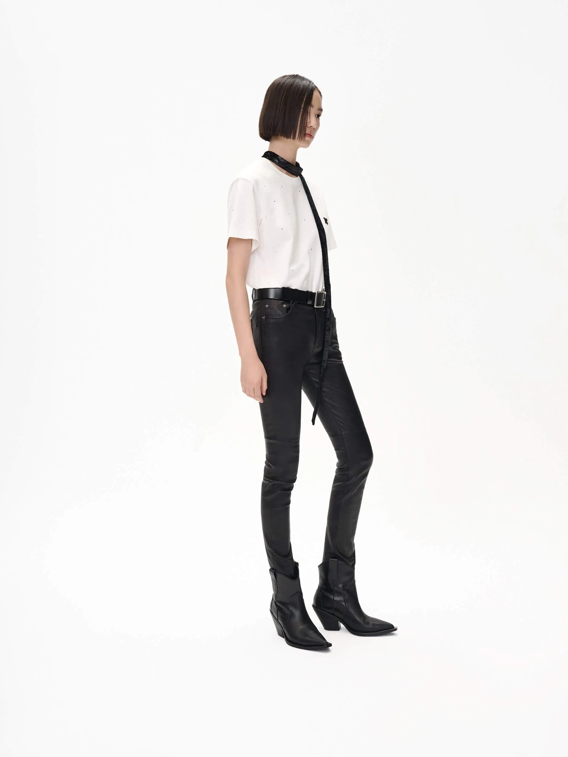 Rhinestone Details Cotton T-shirt