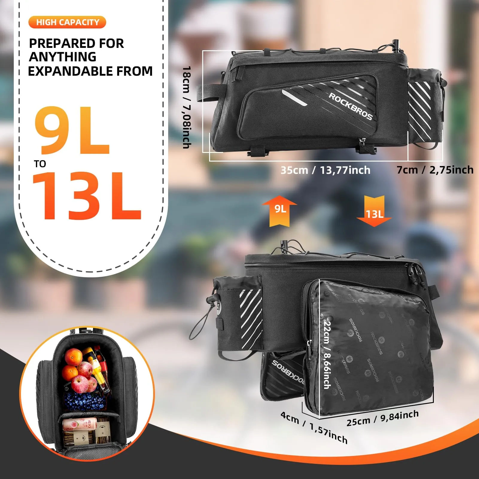 ROCKBROS Bike Rack Bag 13L Maximum Capacity