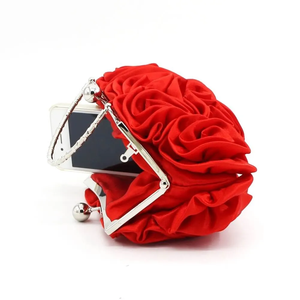 Rose Decor Silks Evening Clutch Bag, Bridal Bag-Showtown