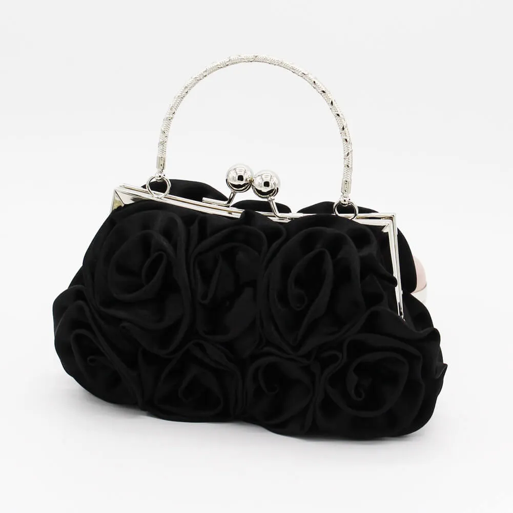 Rose Decor Silks Evening Clutch Bag, Bridal Bag-Showtown