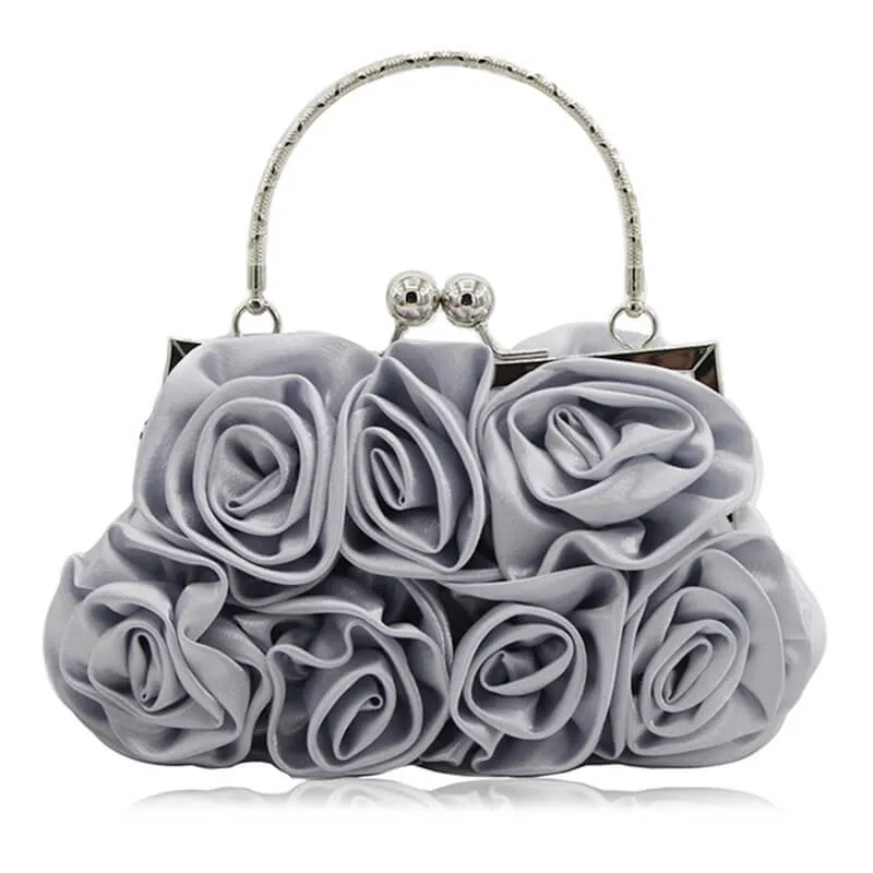 Rose Decor Silks Evening Clutch Bag, Bridal Bag-Showtown