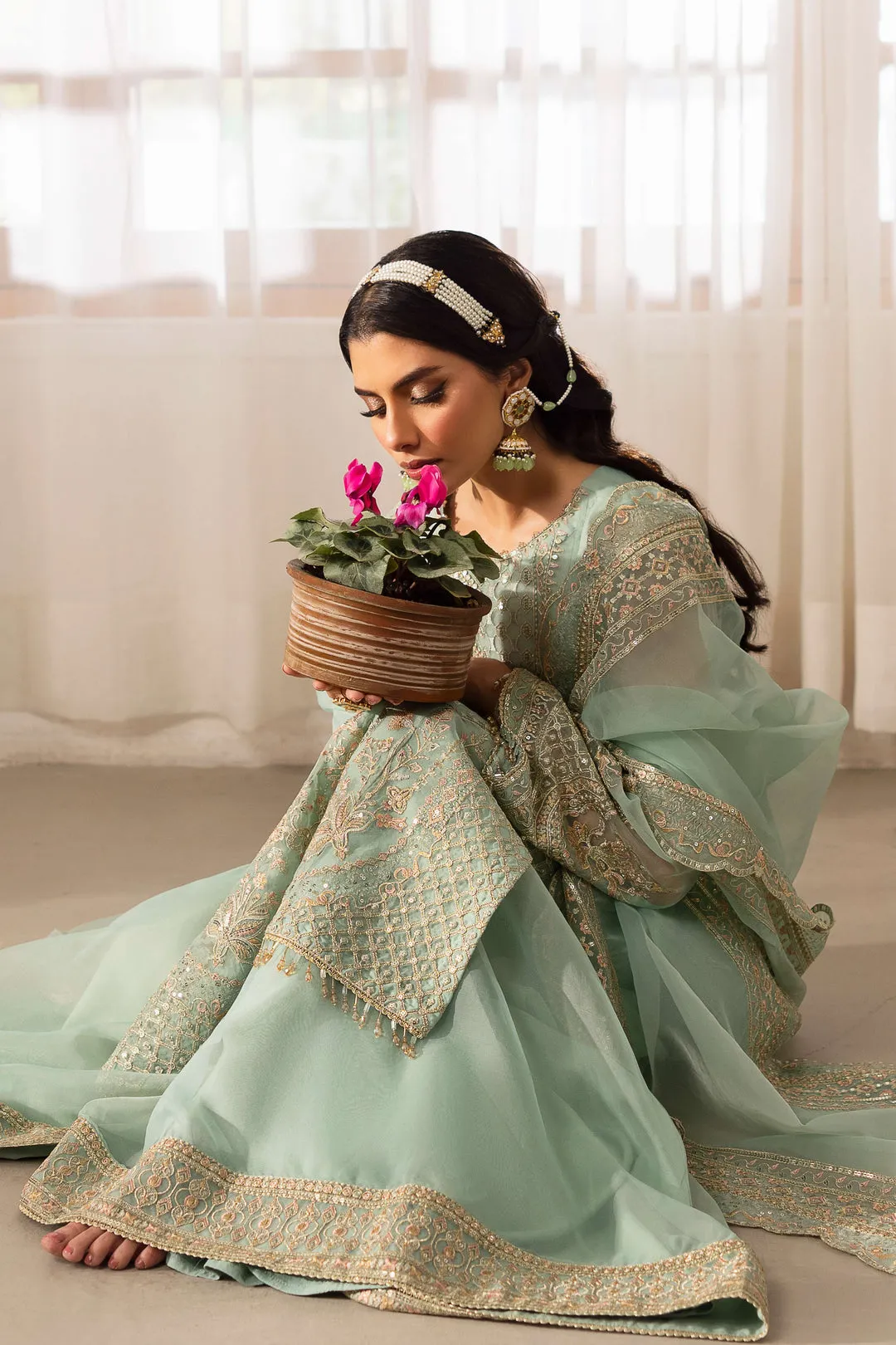 Royal Aqua Blue Elegantly Crafted Pakistani Wedding Dress Kameez Sharara