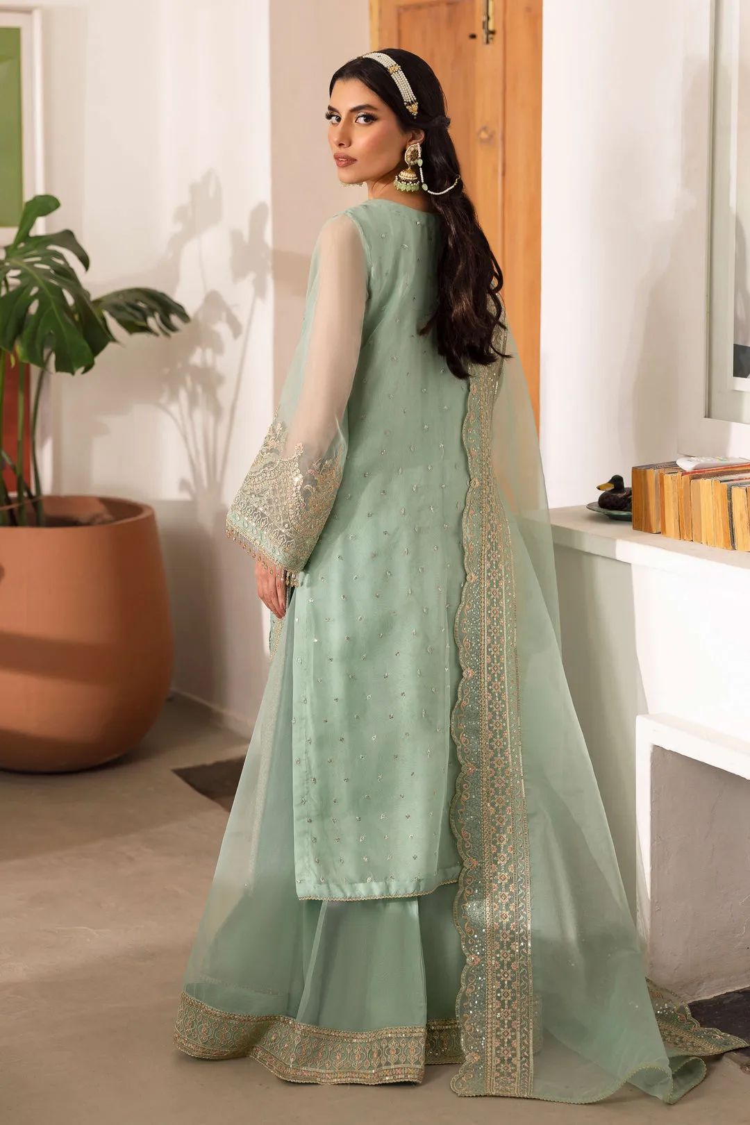 Royal Aqua Blue Elegantly Crafted Pakistani Wedding Dress Kameez Sharara