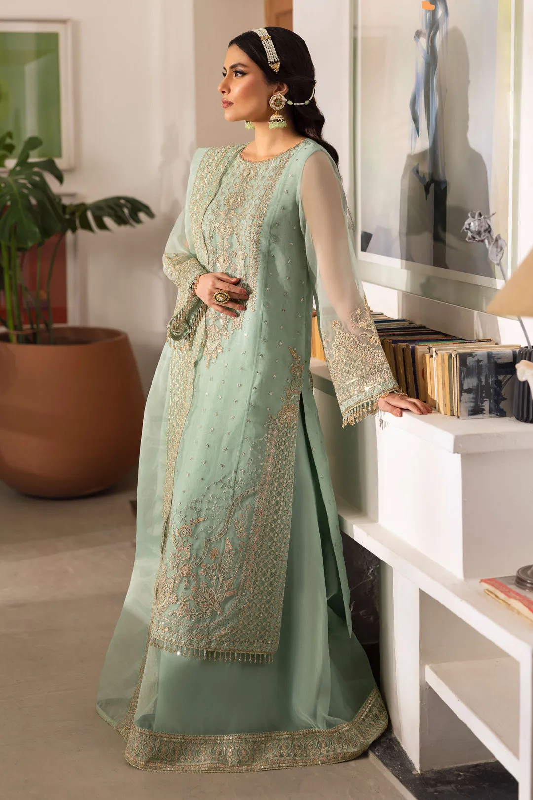 Royal Aqua Blue Elegantly Crafted Pakistani Wedding Dress Kameez Sharara