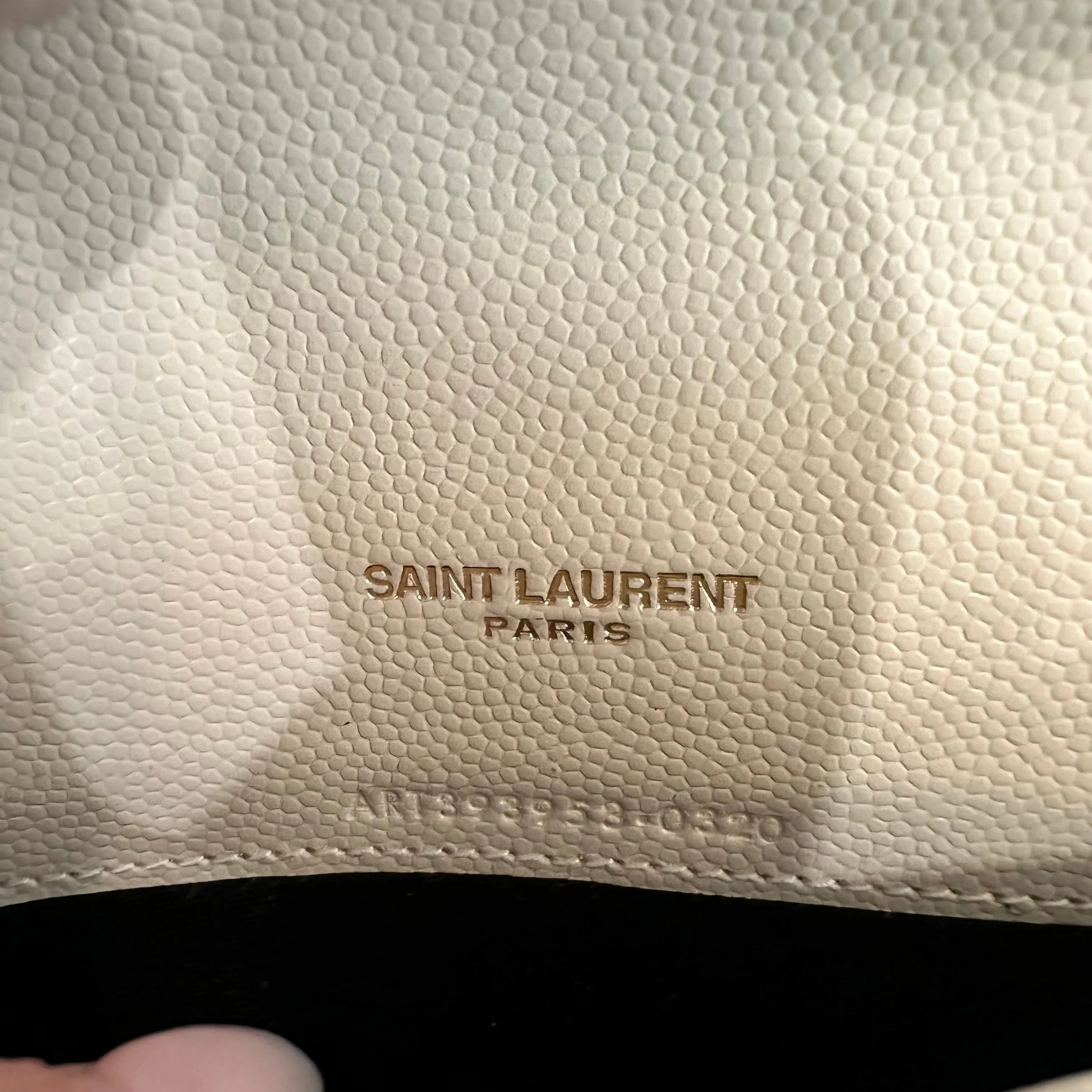 SAINT LAURENT CASSANDRE ENVELOPE CHAIN WALLET IN GRAIN DE POUDRE LEATHER