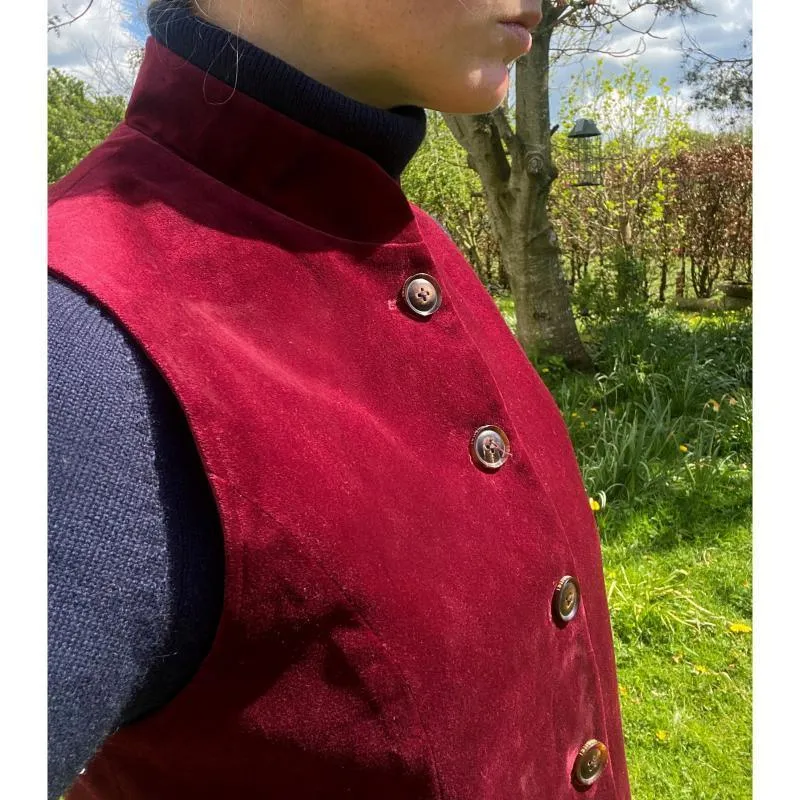 Schoffel Nehru Ladies Velvet Waistcoat - Ruby
