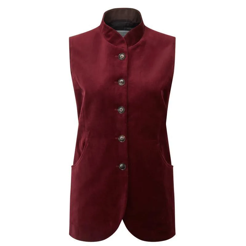 Schoffel Nehru Ladies Velvet Waistcoat - Ruby