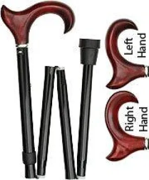 Scratch & Dent Right hand Mahogany Maple Ergonomic Walking Cane w/ Folding, Adjustable Black Aluminum Shaft and Silver Collar V1741