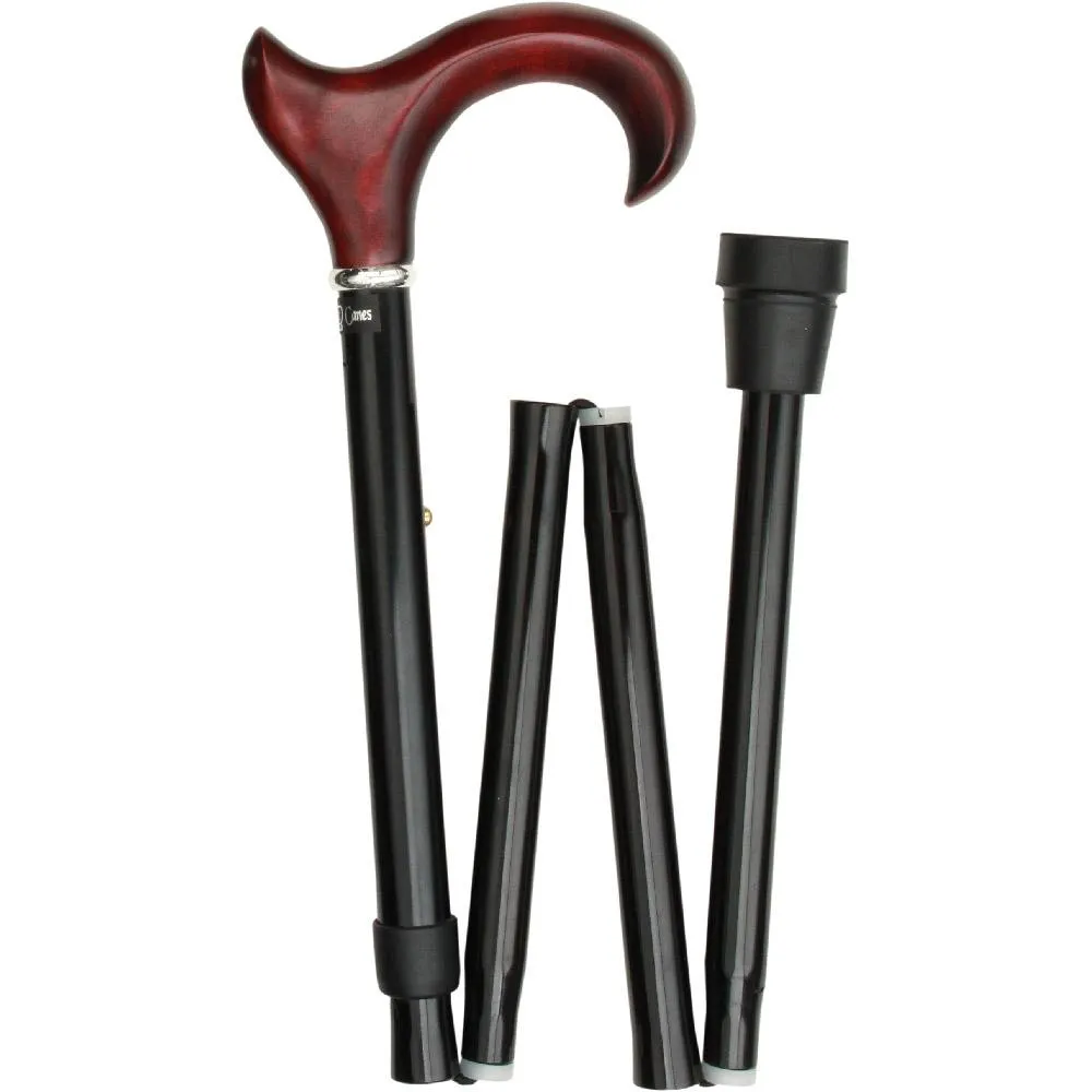 Scratch & Dent Right hand Mahogany Maple Ergonomic Walking Cane w/ Folding, Adjustable Black Aluminum Shaft and Silver Collar V1741