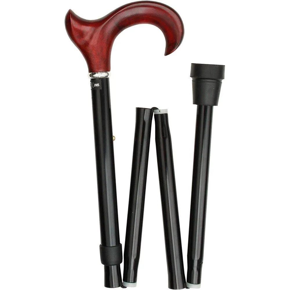 Scratch & Dent Right hand Mahogany Maple Ergonomic Walking Cane w/ Folding, Adjustable Black Aluminum Shaft and Silver Collar V1741