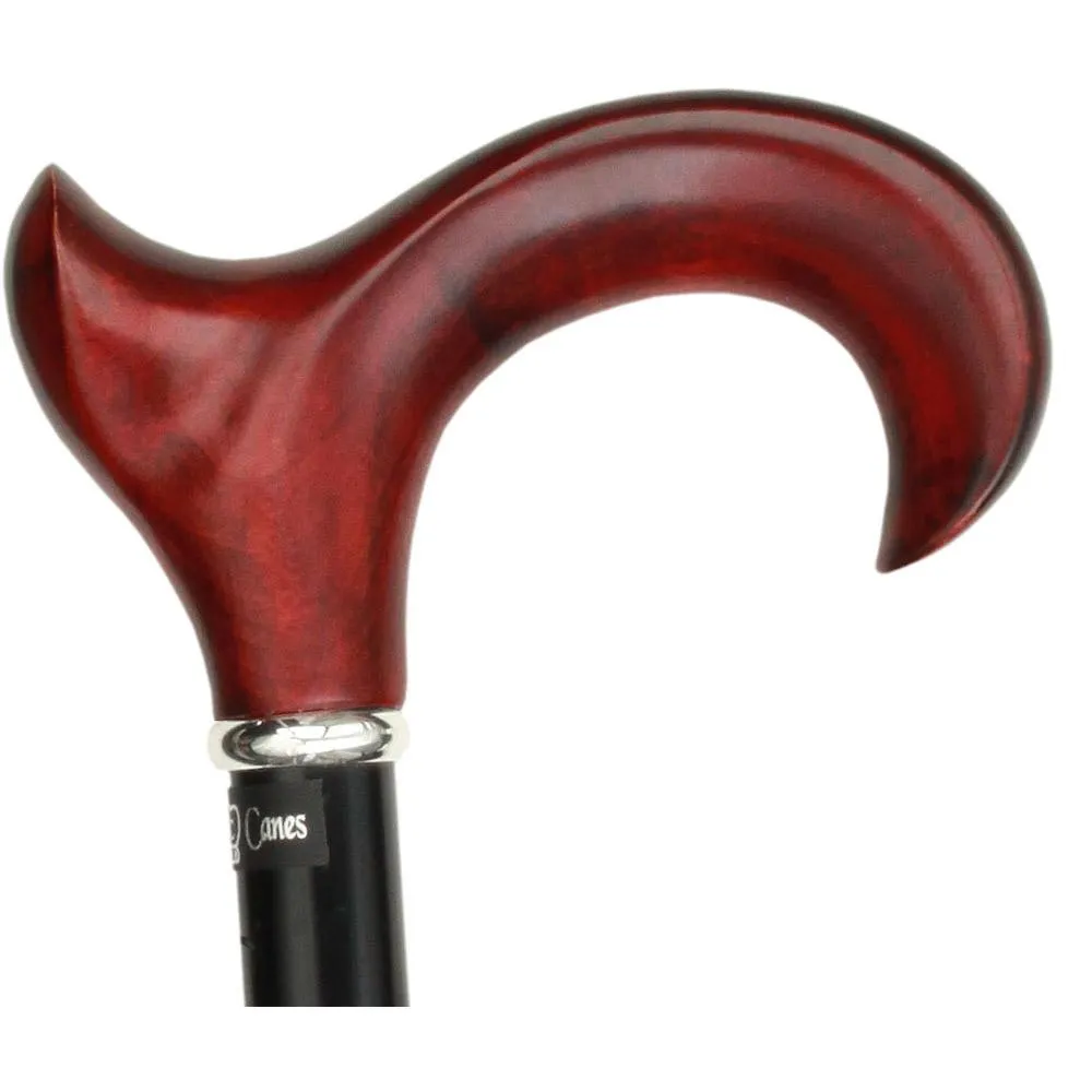 Scratch & Dent Right hand Mahogany Maple Ergonomic Walking Cane w/ Folding, Adjustable Black Aluminum Shaft and Silver Collar V1741