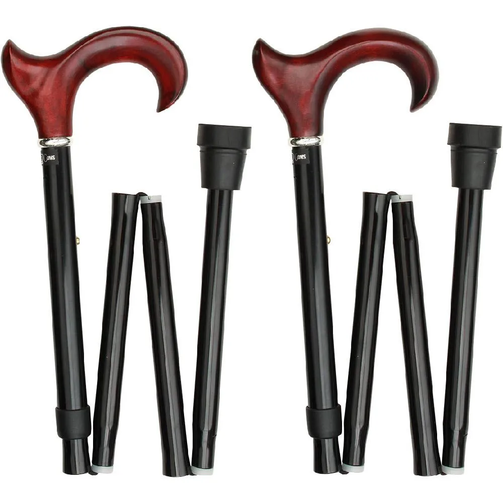 Scratch & Dent Right hand Mahogany Maple Ergonomic Walking Cane w/ Folding, Adjustable Black Aluminum Shaft and Silver Collar V1741