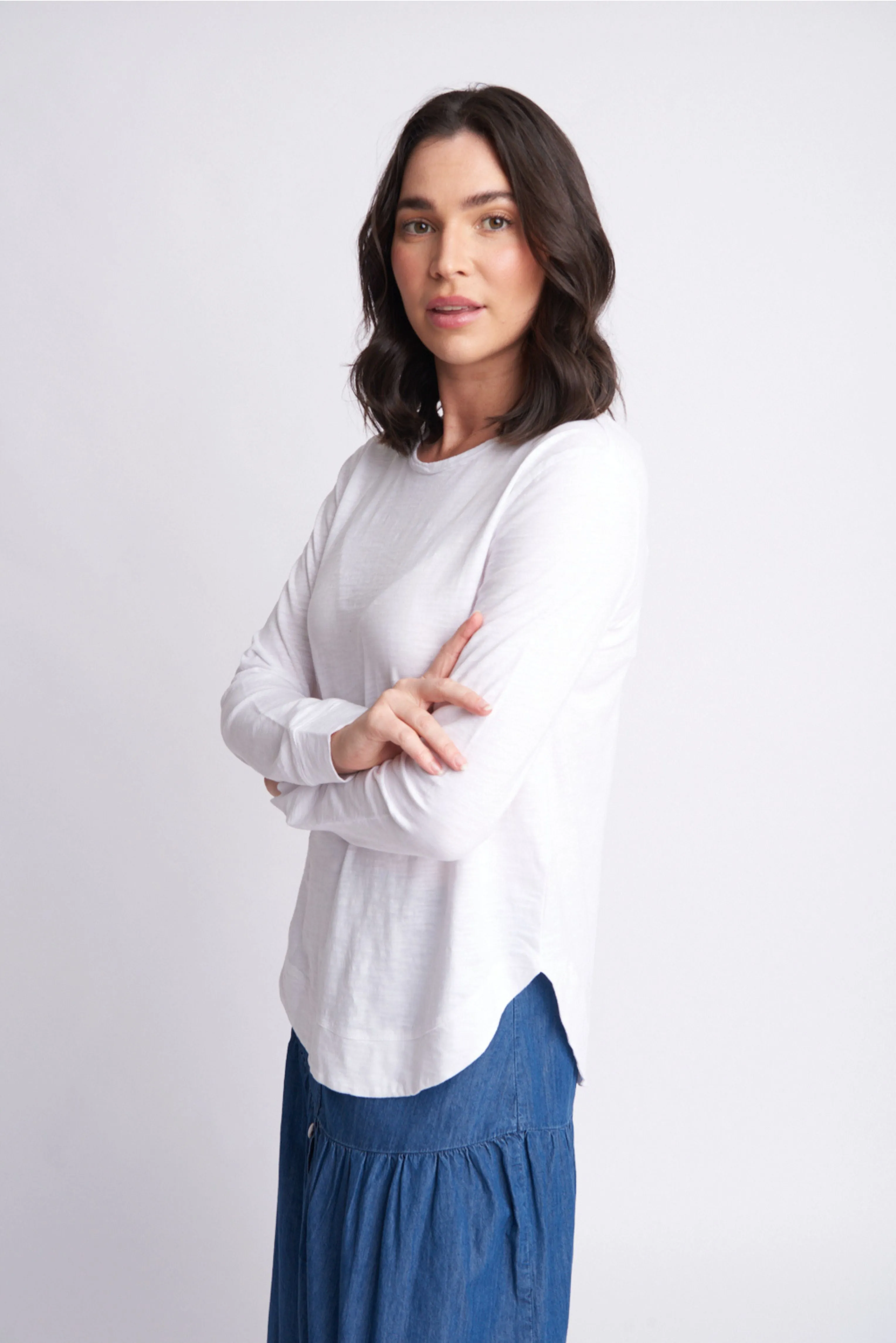 Shaped Hem Cotton Tee White