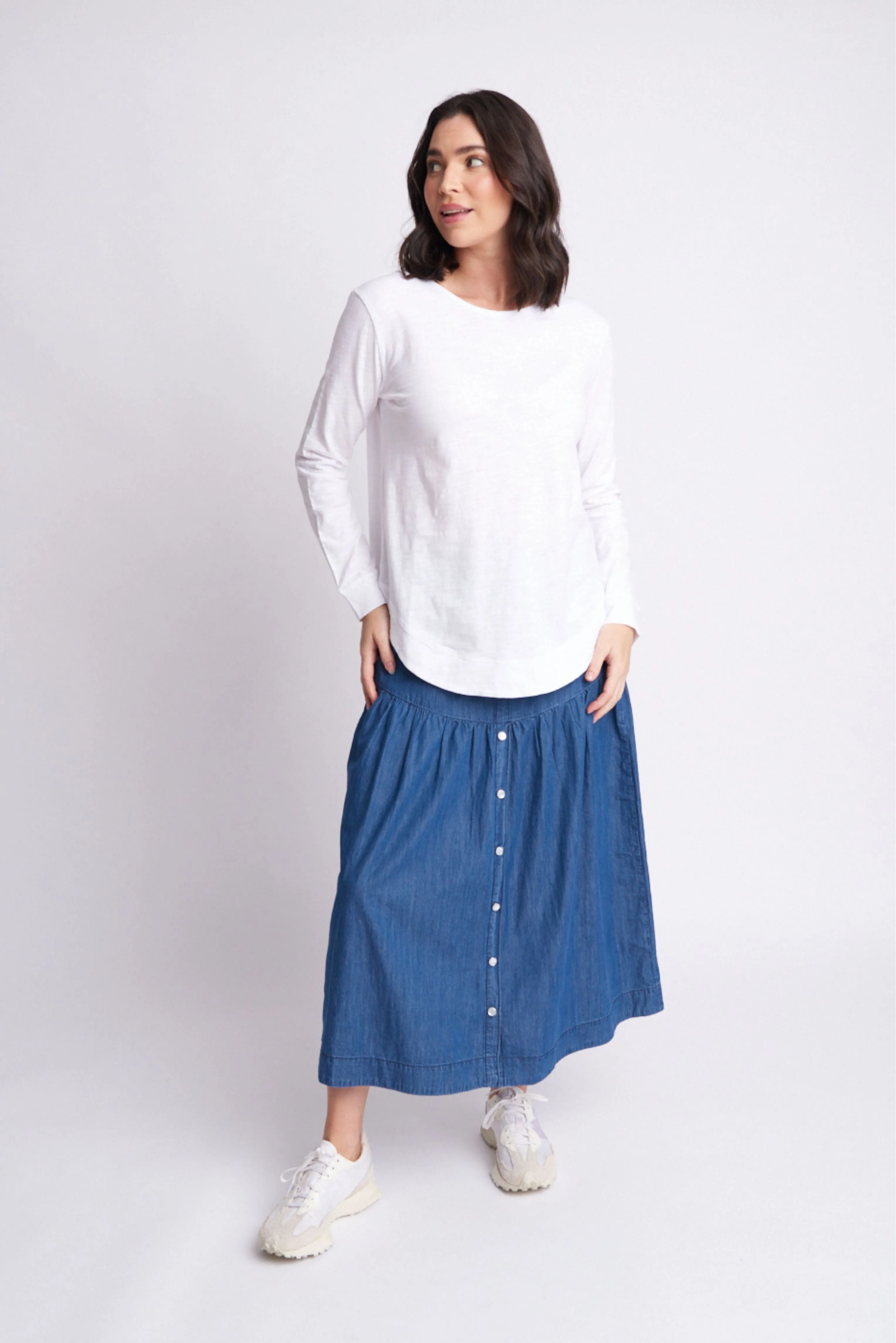 Shaped Hem Cotton Tee White