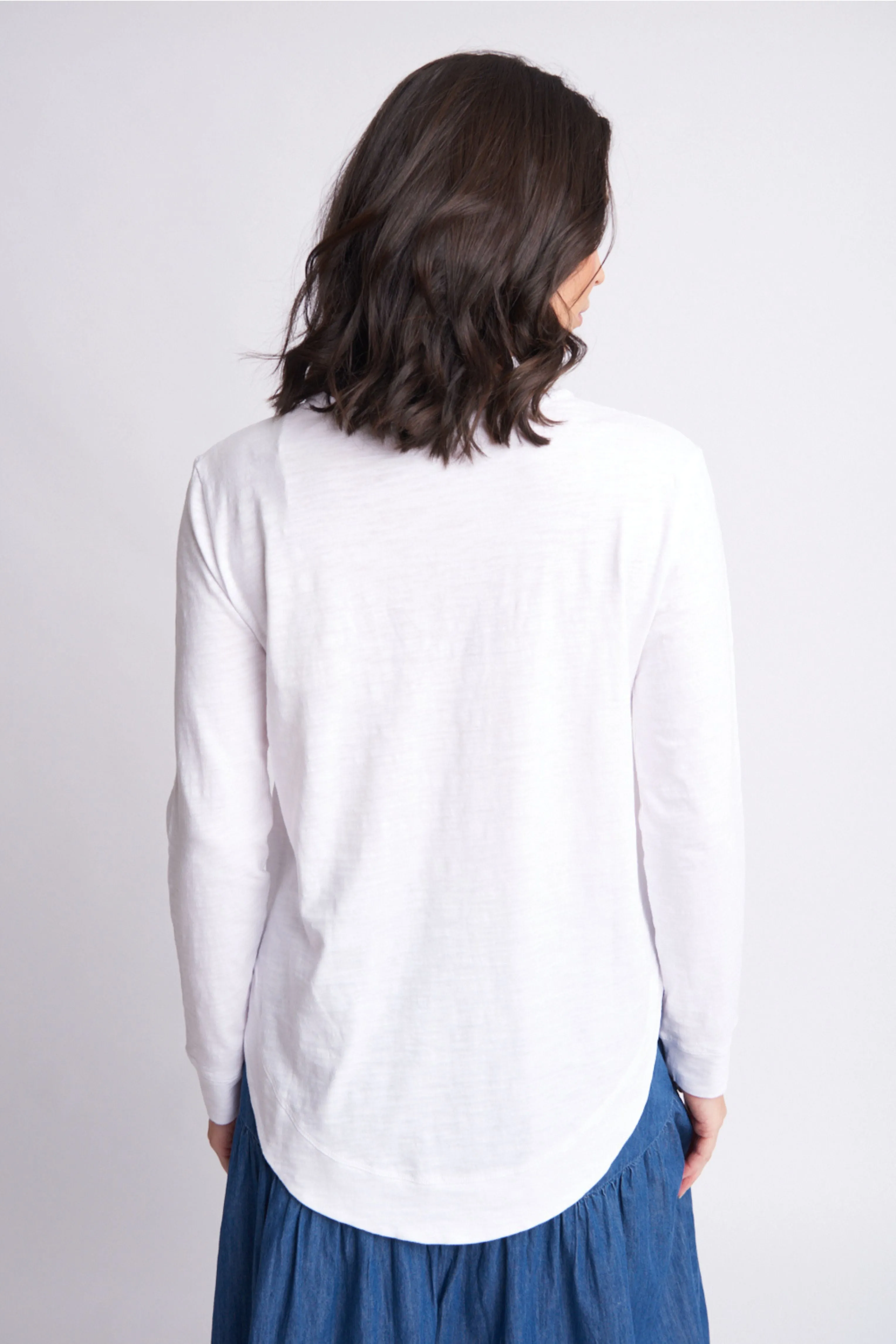 Shaped Hem Cotton Tee White