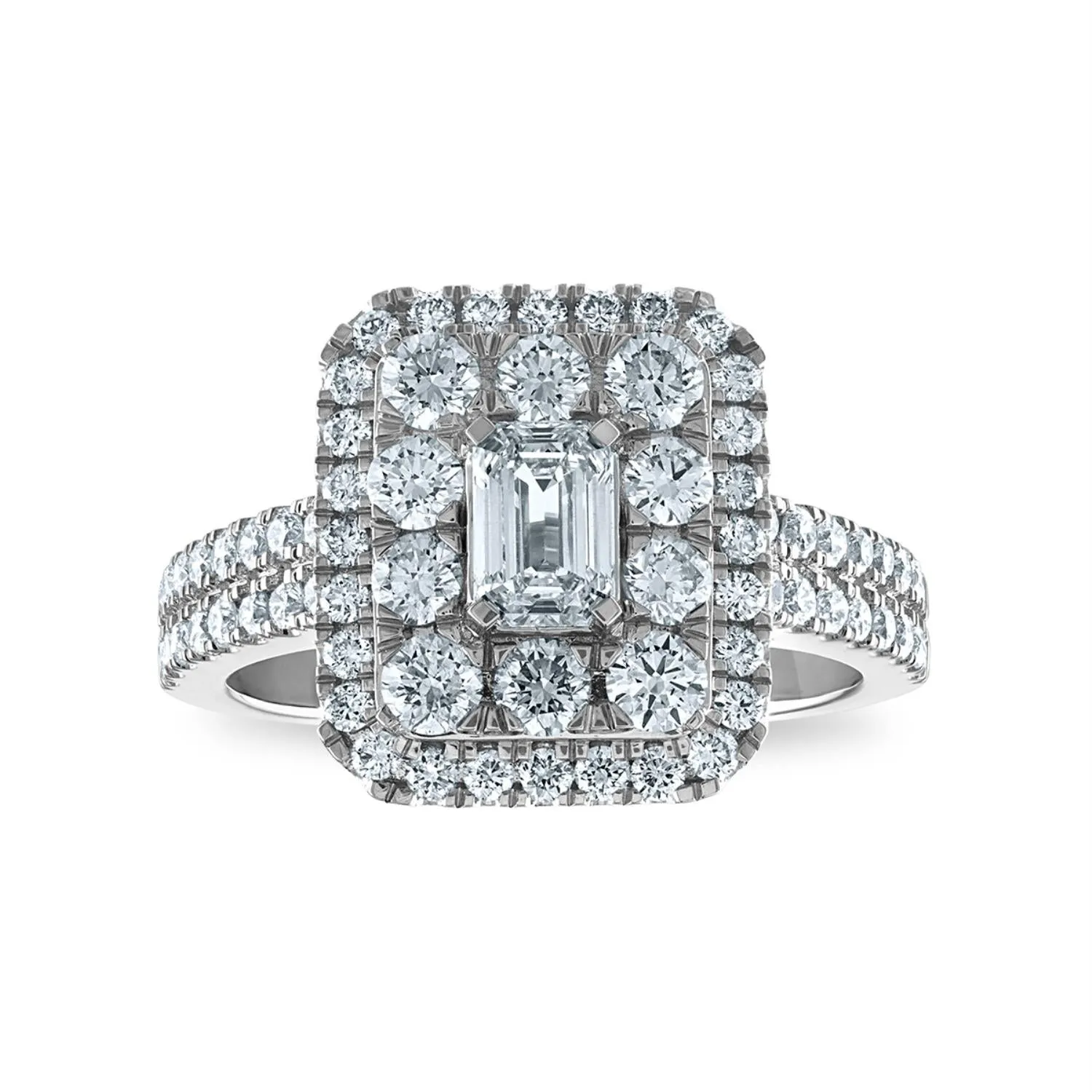 Signature EcoLove 1-3/4 CTW Lab Grown Diamond Halo Engagement Emerald Shaped Ring in 14KT White Gold
