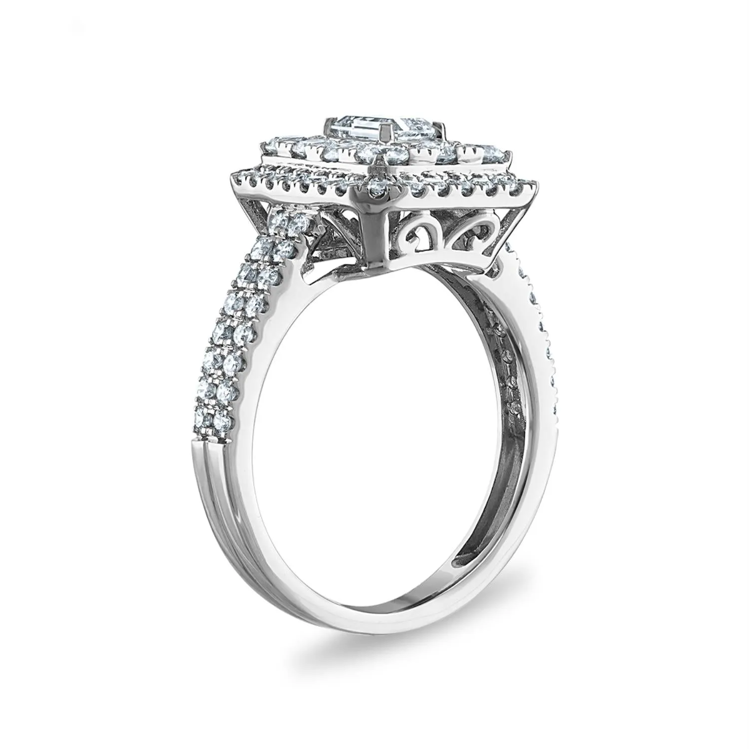 Signature EcoLove 1-3/4 CTW Lab Grown Diamond Halo Engagement Emerald Shaped Ring in 14KT White Gold