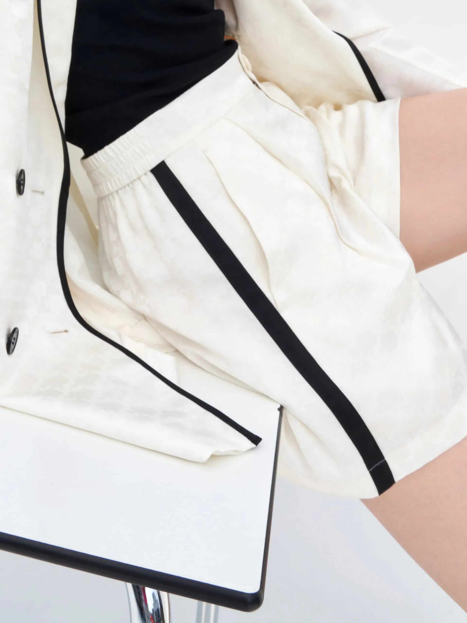 Silk Blend Check Details Shorts
