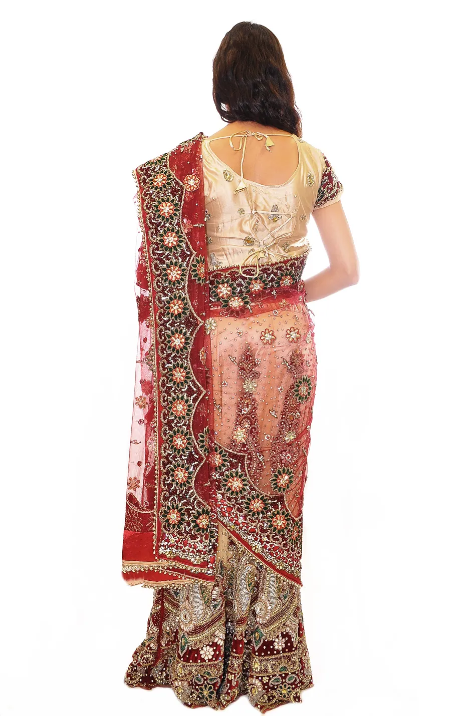 Silk Georgette Elegantly Jeweled Maroon/Gold Bridal Lehenga Set