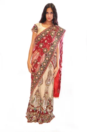 Silk Georgette Elegantly Jeweled Maroon/Gold Bridal Lehenga Set