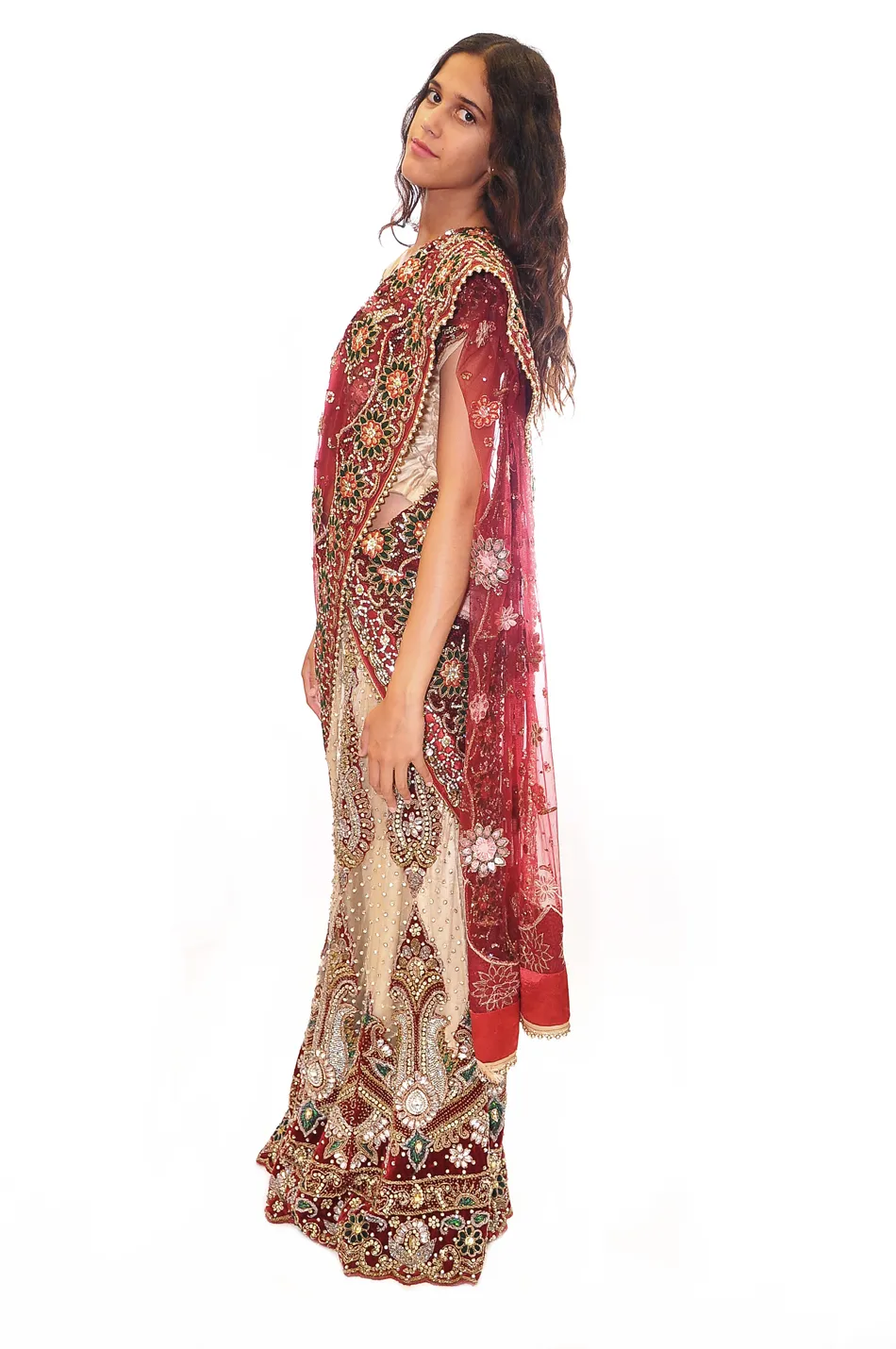 Silk Georgette Elegantly Jeweled Maroon/Gold Bridal Lehenga Set