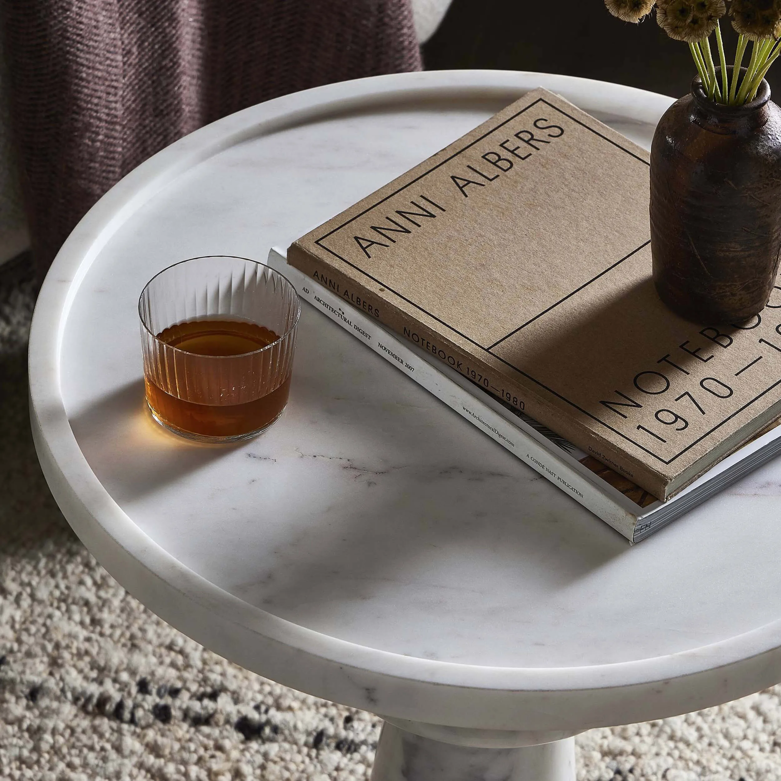 Skylar End Table, Polished White Marble