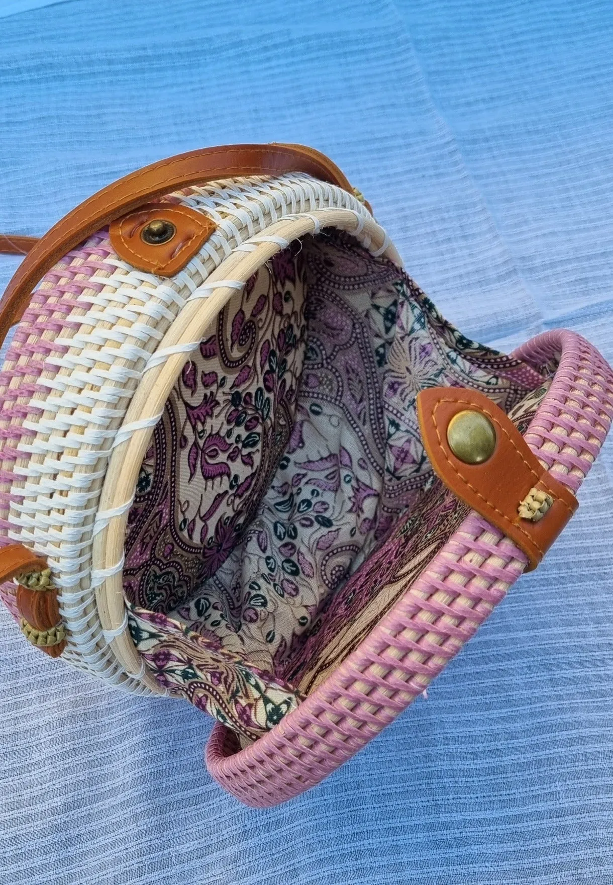 Sling Bag Wicker Rattan Cane pink